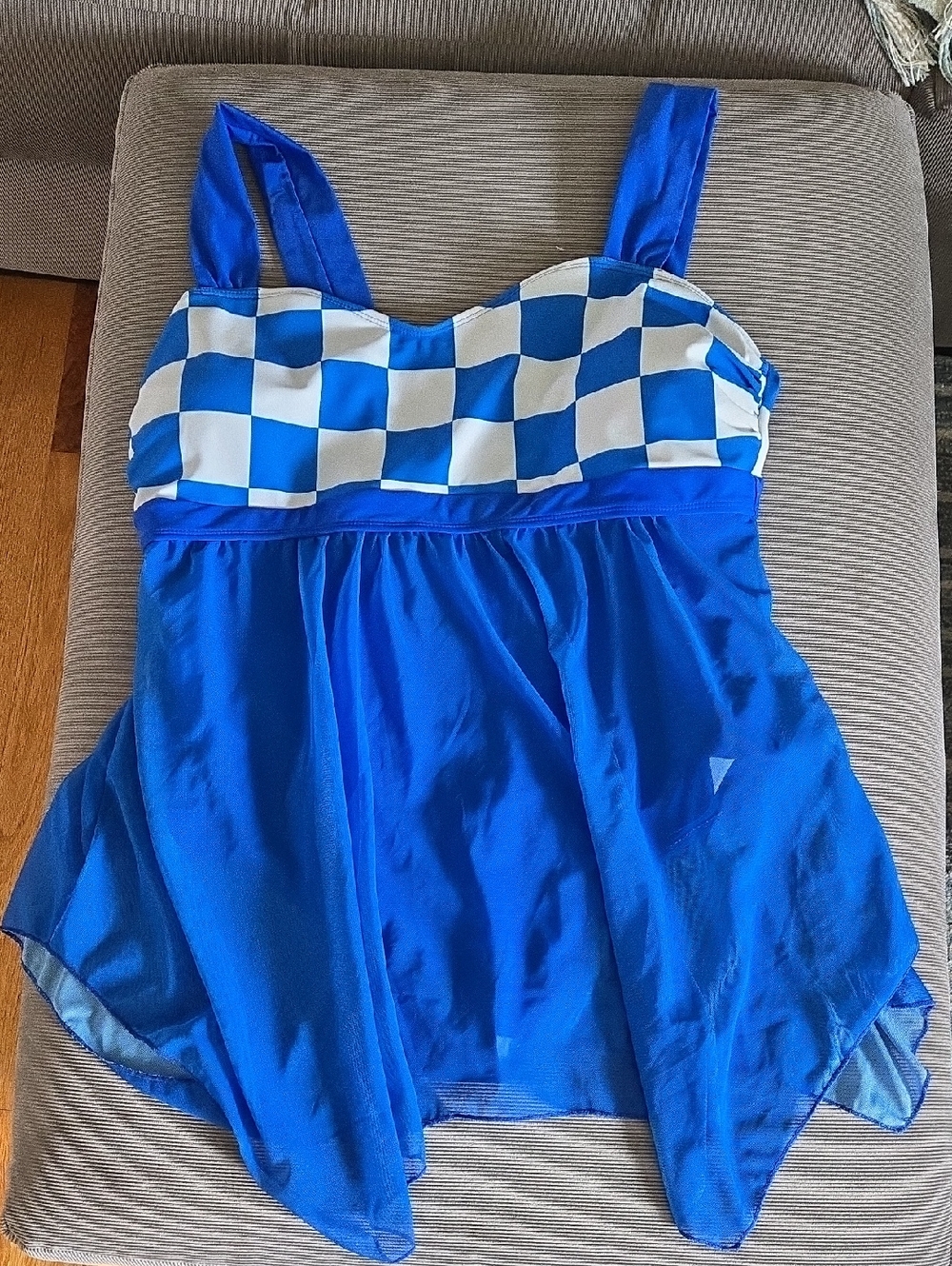 Blue Checkerboard Swim Dress XXL